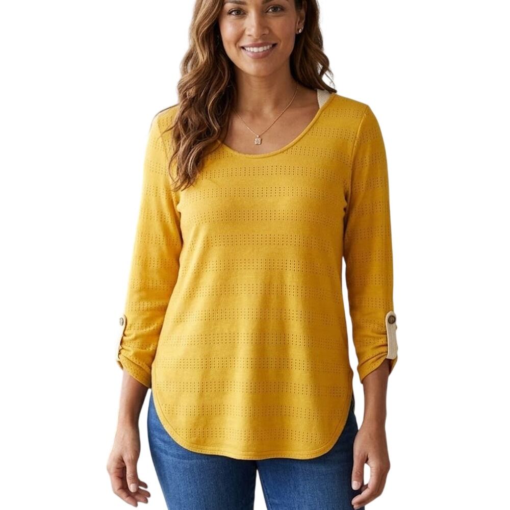 Anthropologie Peasant Knit Top Mustard Yellow Size Small Whimsy Earthy Shirt NWT